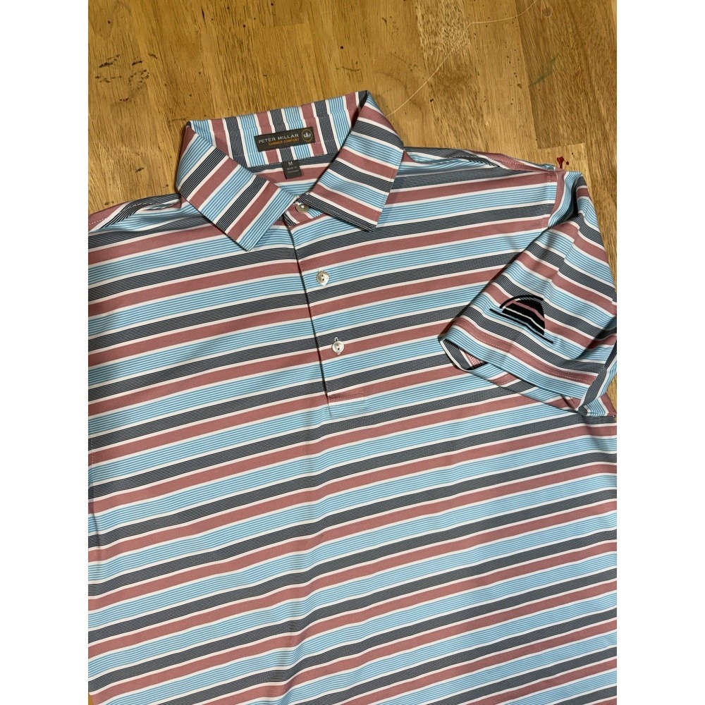 Peter Millar Summer Comfort Golf Polo Shirt Performance Men M Blue Red Stripe